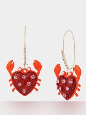 Betsey Johnson CRAB SHEPHERD HOOK EARRINGS RED